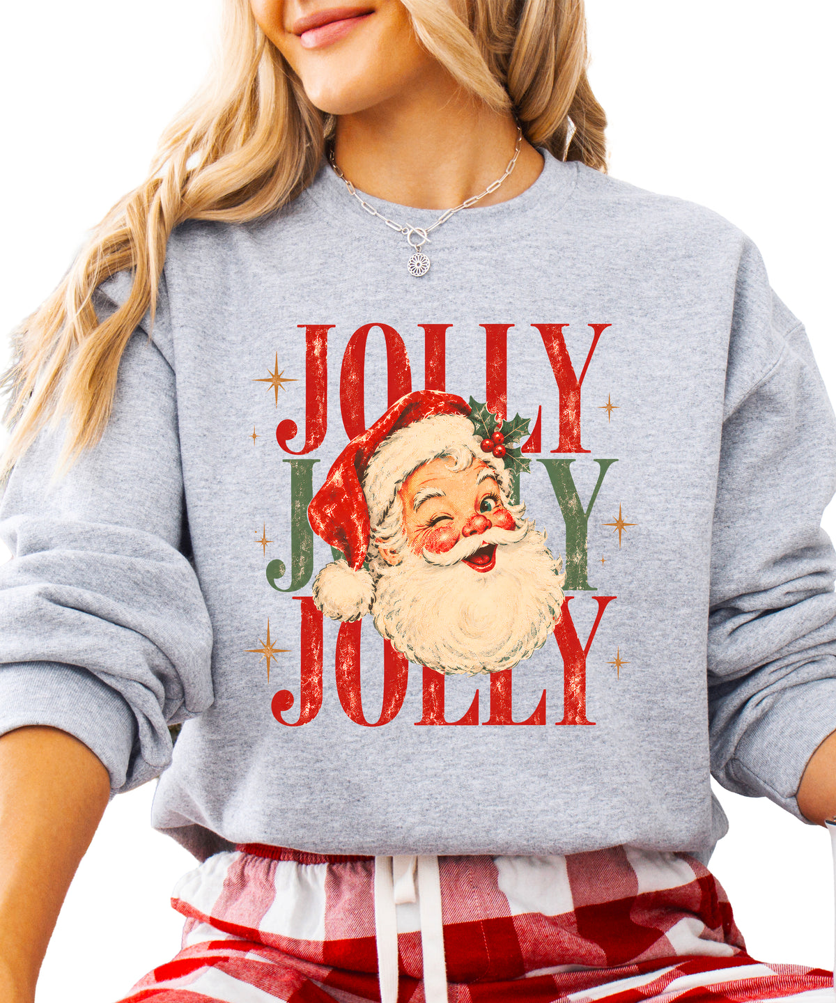 Jolly retro Santa Christmas sweatshirt for women in Gray
