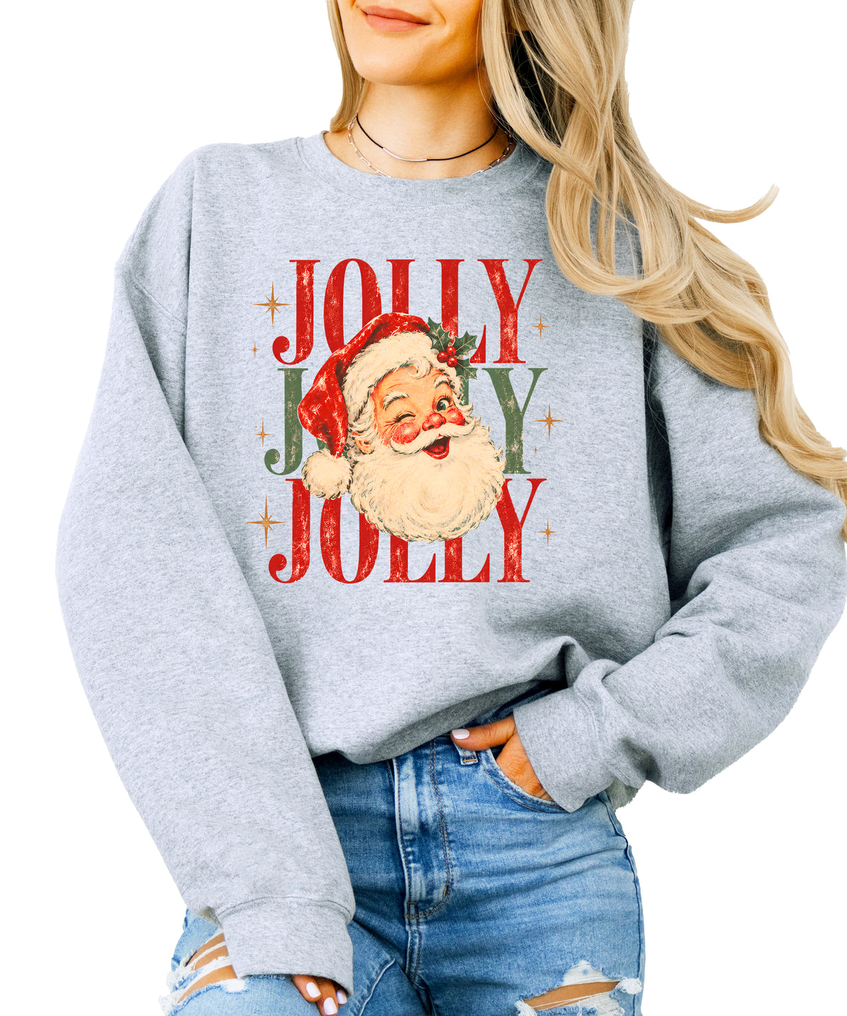 Jolly retro Santa Christmas sweatshirt for women in Gray