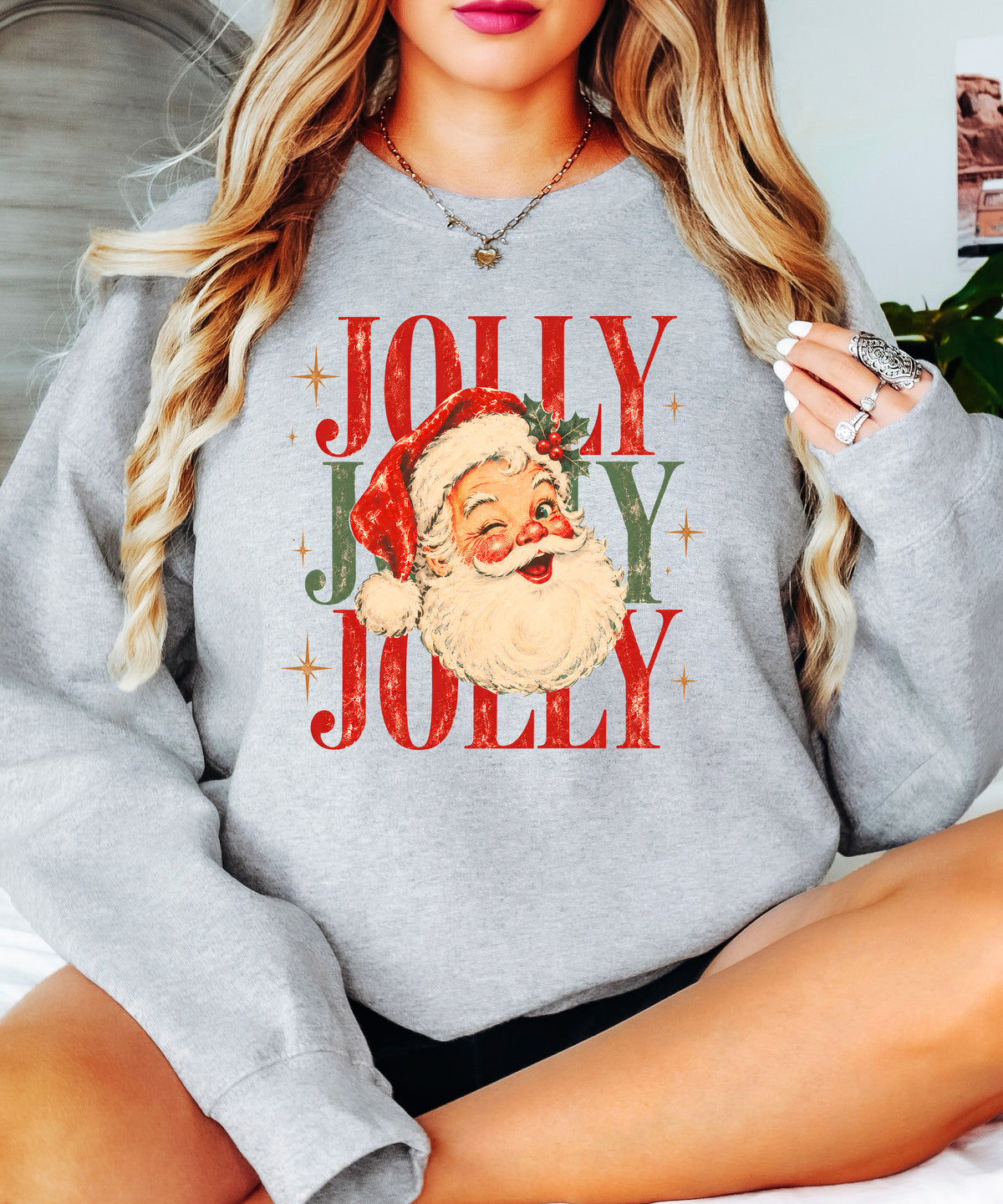 Jolly retro Santa Christmas sweatshirt for women in Gray
