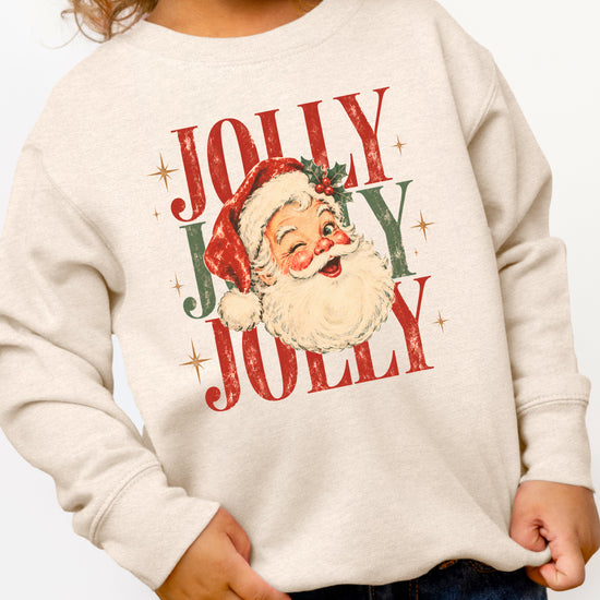 Jolly retro Santa Christmas sweatshirt for girls and toddlers in Natural Heather
