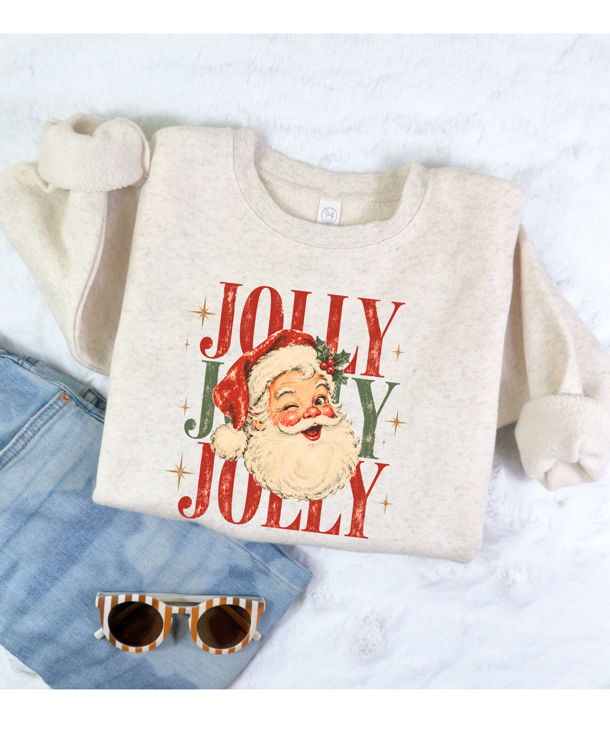 Jolly retro Santa Christmas sweatshirt for girls and toddlers in Natural Heather