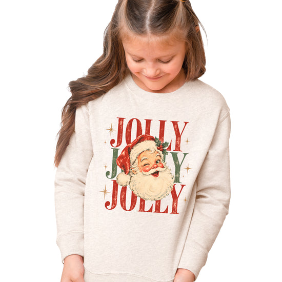 Jolly retro Santa Christmas sweatshirt for girls and toddlers in Natural Heather