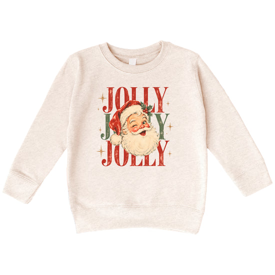 Jolly retro Santa Christmas sweatshirt for girls and toddlers in Natural Heather