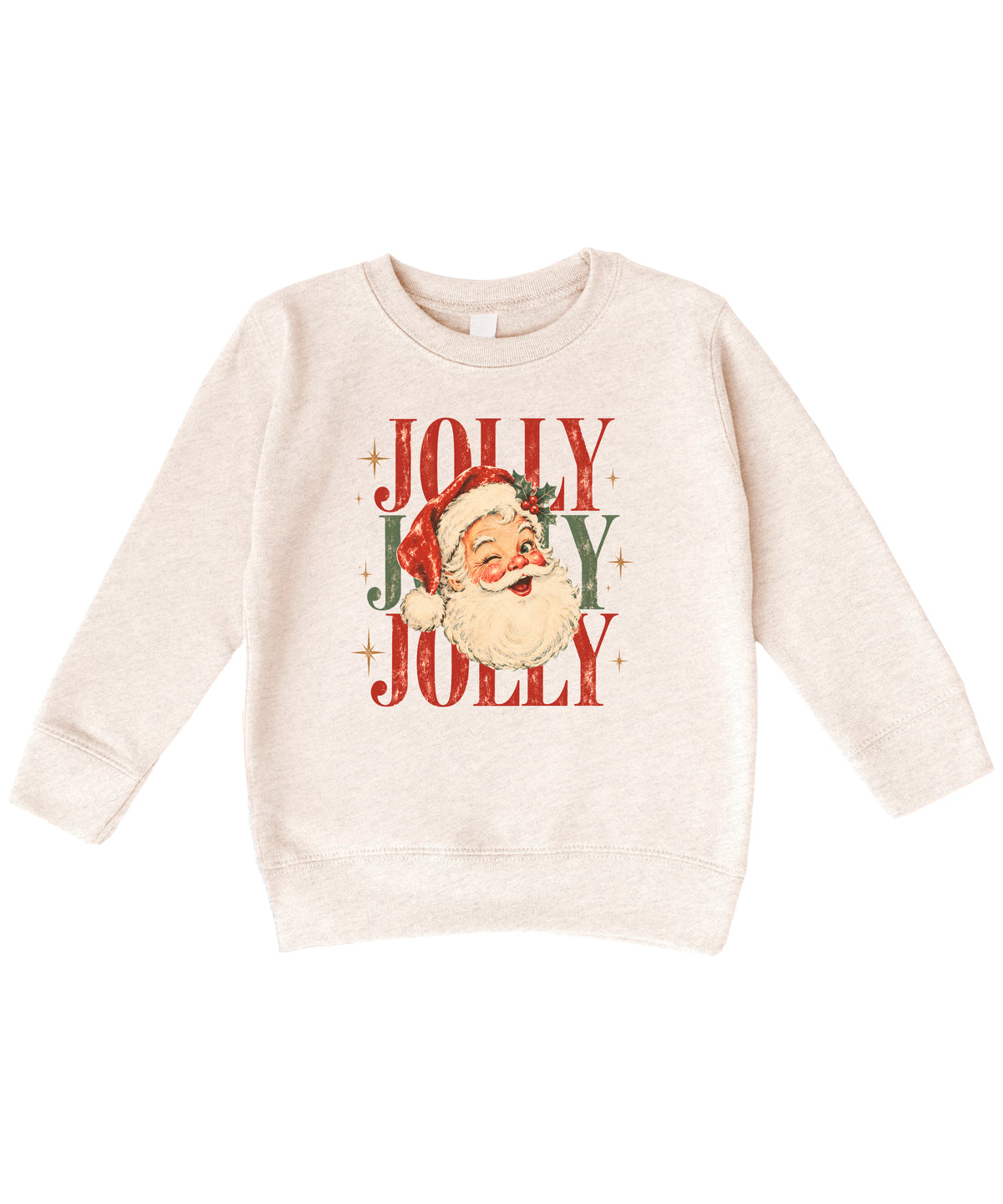 Jolly retro Santa Christmas sweatshirt for girls and toddlers in Natural Heather
