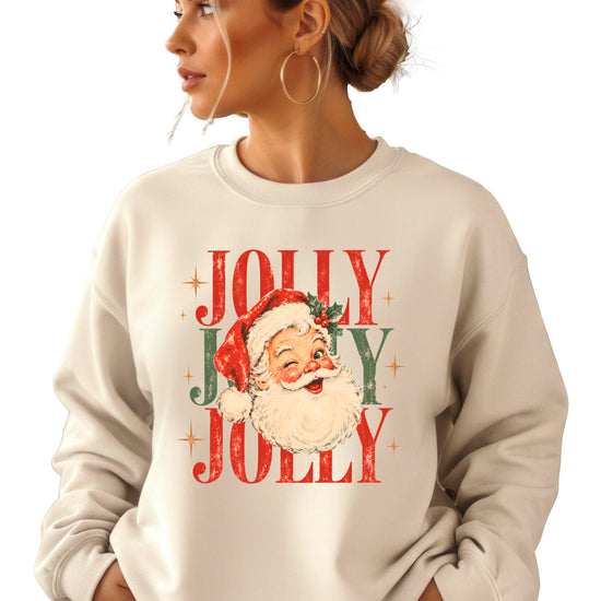 Jolly retro Santa Christmas sweatshirt for women in Sand