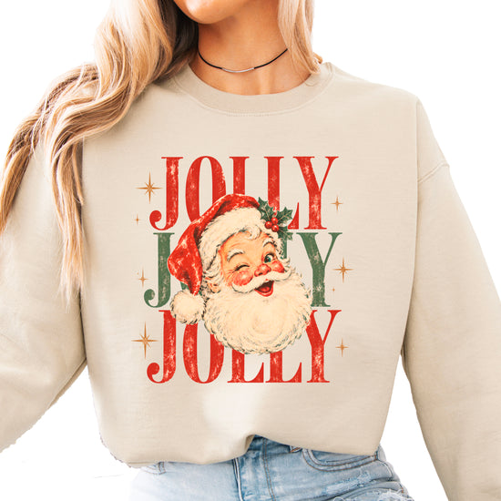 Jolly retro Santa Christmas sweatshirt for women in Sand