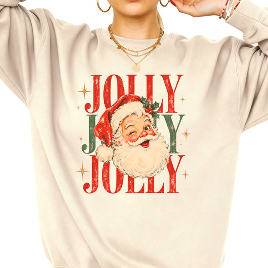 Jolly retro Santa Christmas sweatshirt for women in Sand
