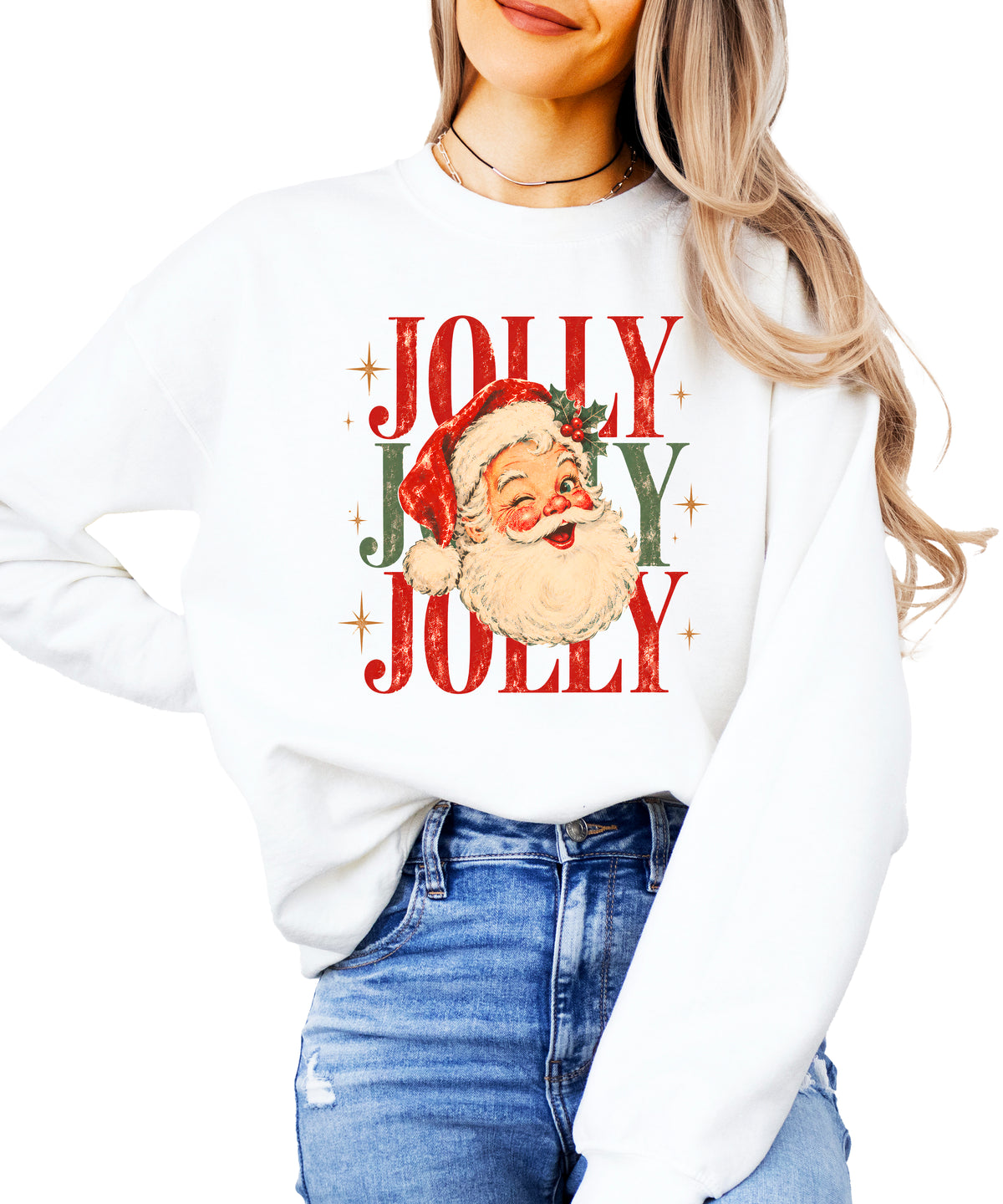 Jolly retro Santa Christmas sweatshirt for women in White