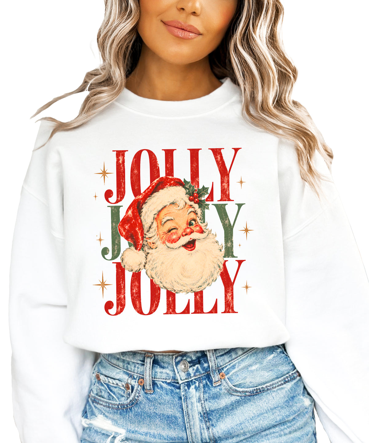 Jolly retro Santa Christmas sweatshirt for women in White