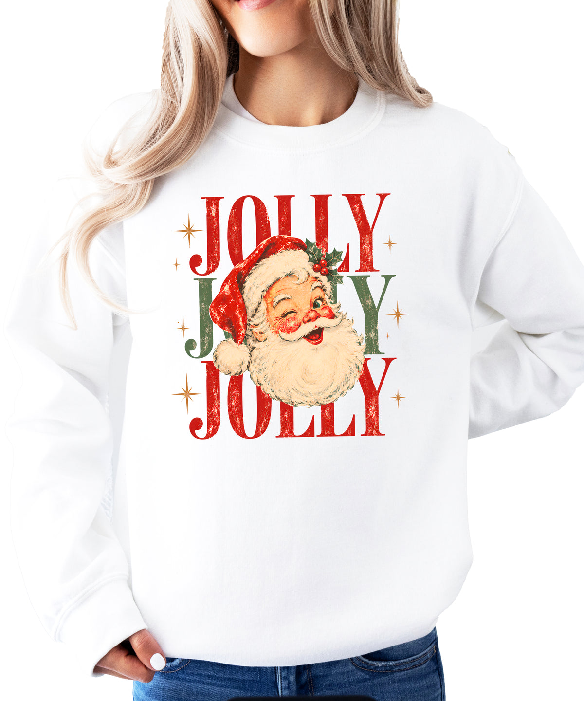 Jolly retro Santa Christmas sweatshirt for women in White