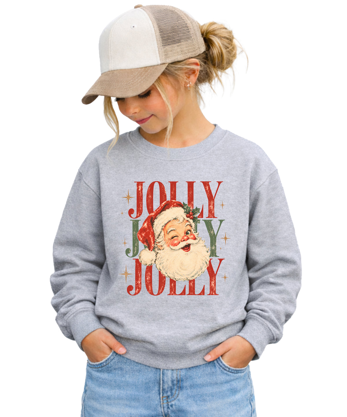 Jolly retro Santa Christmas sweatshirt for girls in Gray