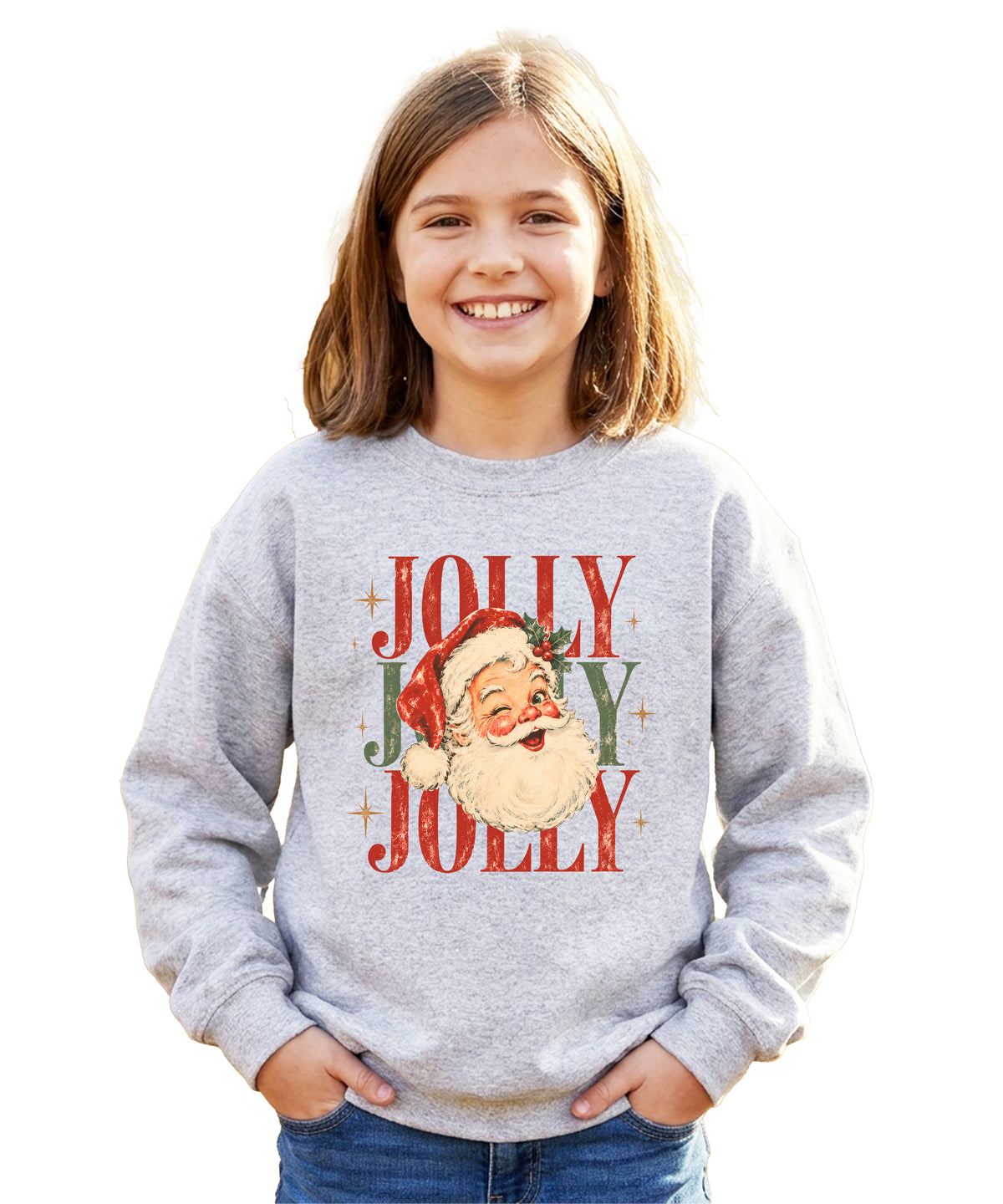 Jolly retro Santa Christmas sweatshirt for girls in Gray