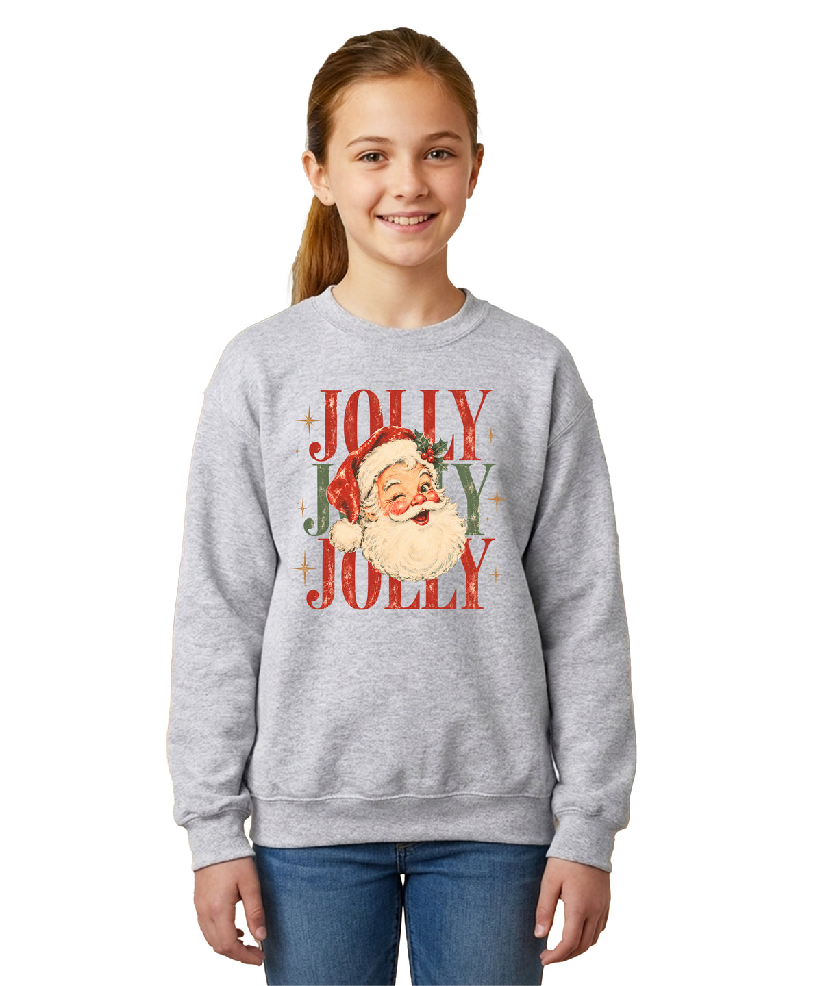 Jolly retro Santa Christmas sweatshirt for girls in Gray