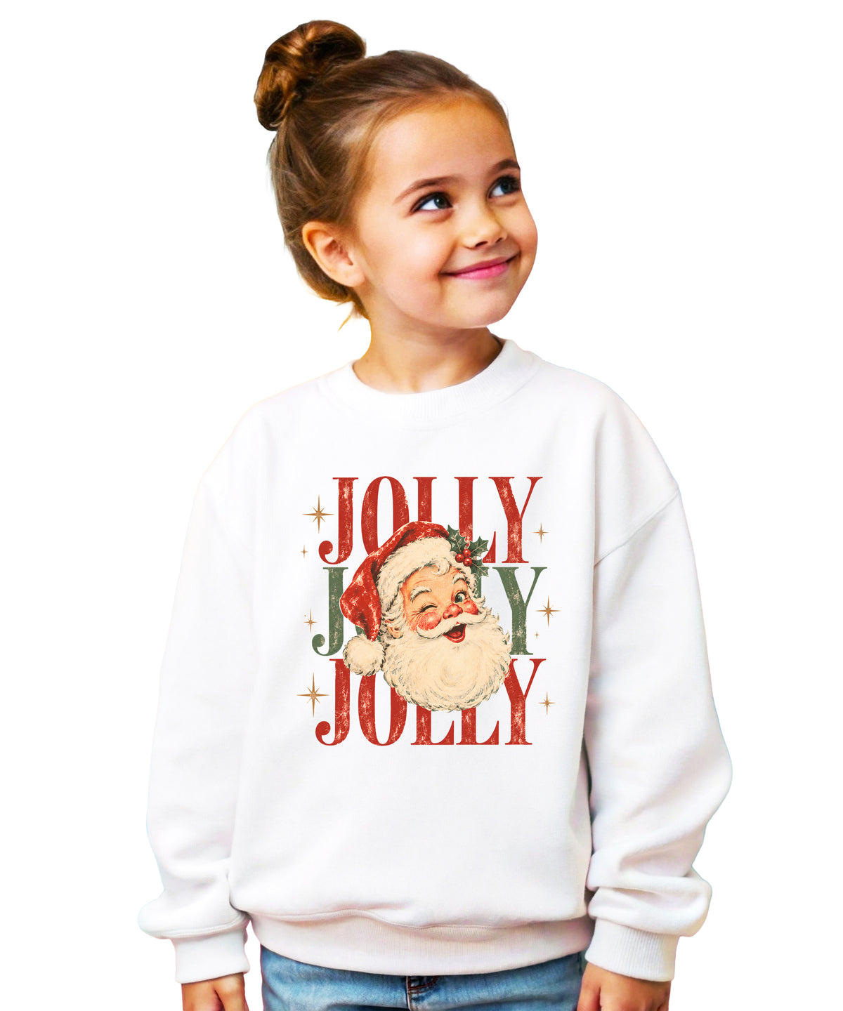 Jolly retro Santa Christmas sweatshirt for girls in White