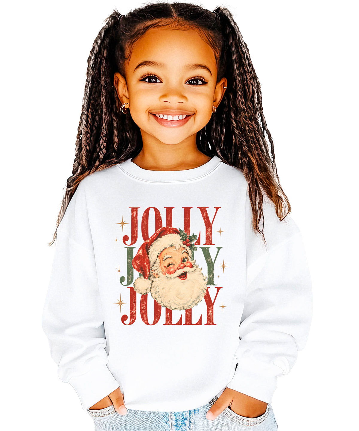 Jolly retro Santa Christmas sweatshirt for girls in White
