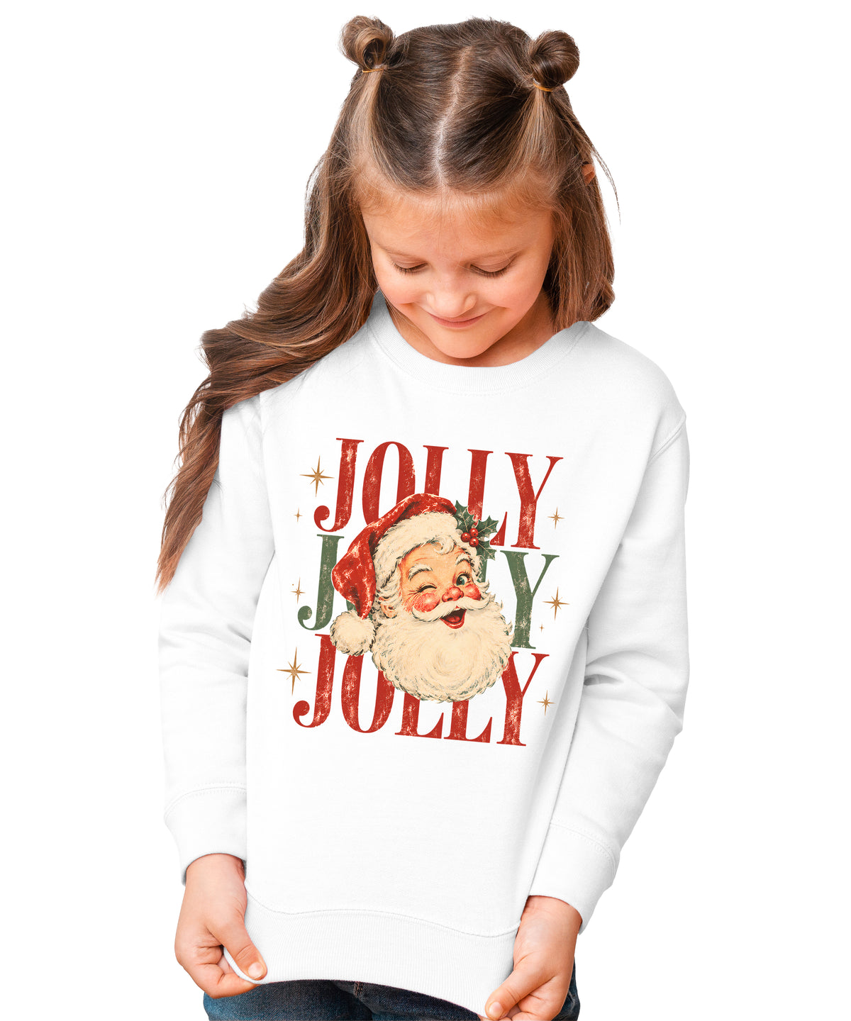 Jolly retro Santa Christmas sweatshirt for girls in White