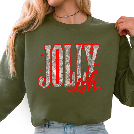 Jolly Ish camo Christmas sweatshirt for women, Army Green