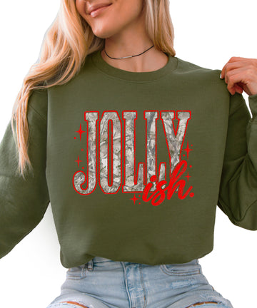 Jolly Ish camo Christmas sweatshirt for women, Army Green