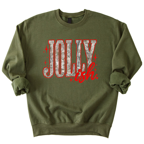 Jolly Ish camo Christmas sweatshirt for women, Army Green