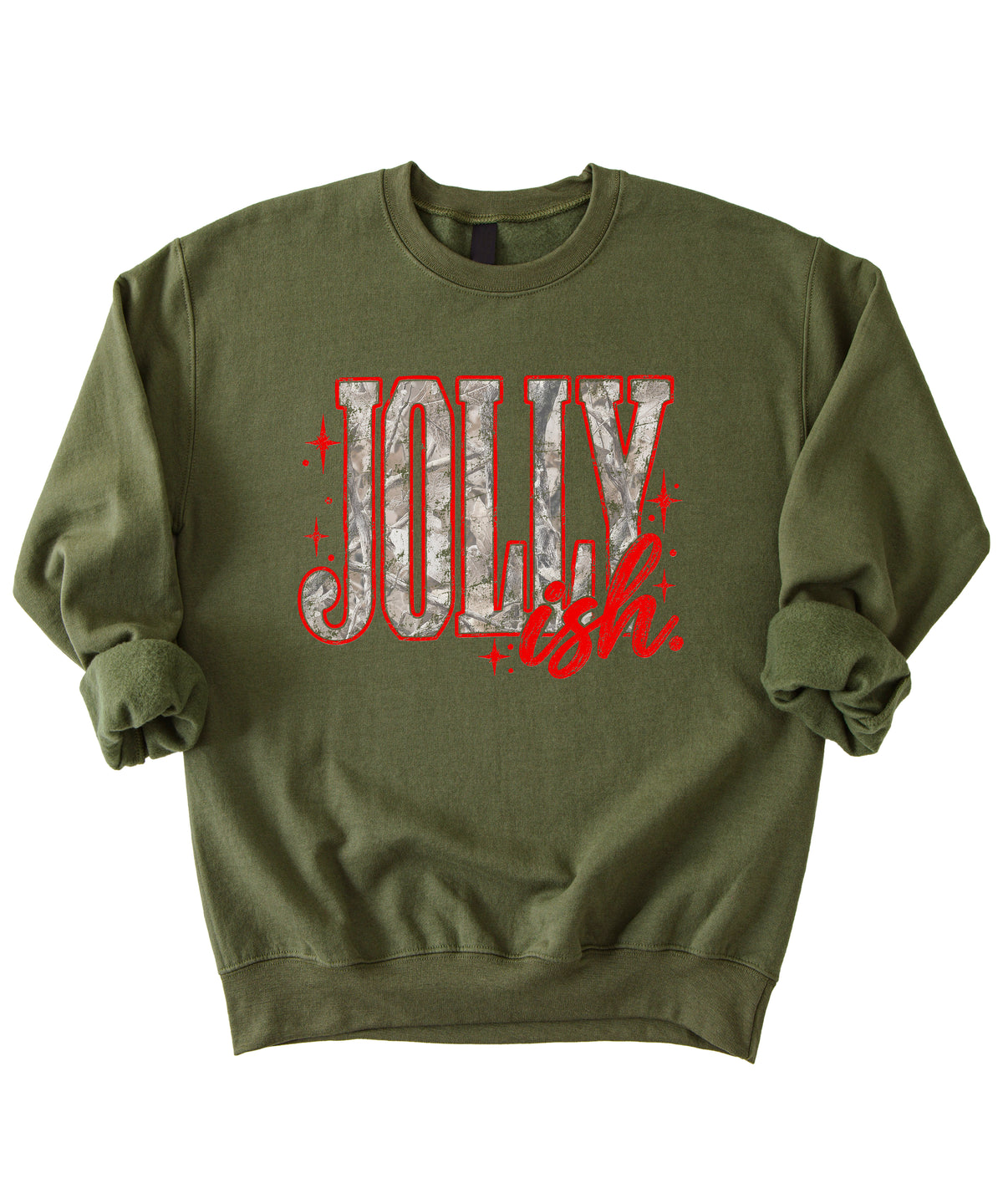 Jolly Ish camo Christmas sweatshirt for women, Army Green