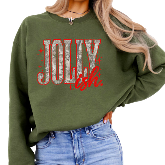 Jolly Ish camo Christmas sweatshirt for women, Army Green