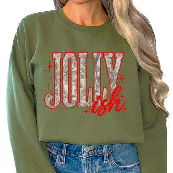 Jolly Ish camo Christmas sweatshirt for women, Army Green