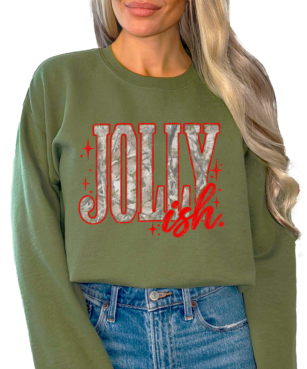 Jolly Ish camo Christmas sweatshirt for women, Army Green