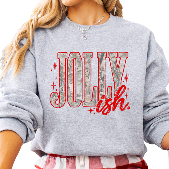 Jolly Ish camo Christmas sweatshirt for women, Gray