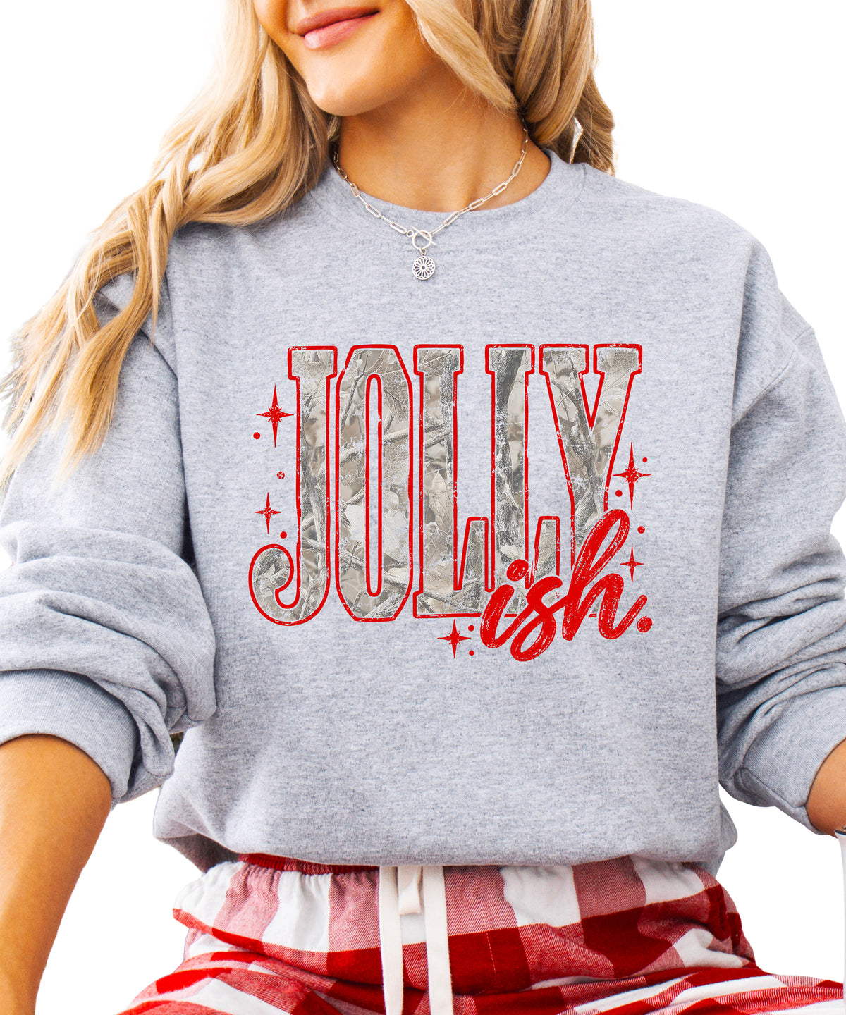 Jolly Ish camo Christmas sweatshirt for women, Gray