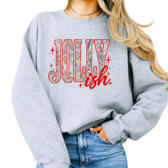 Jolly Ish camo Christmas sweatshirt for women, Gray