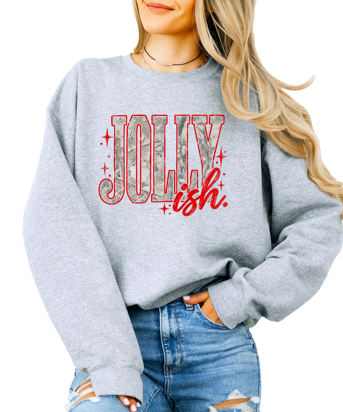 Jolly Ish camo Christmas sweatshirt for women, Gray