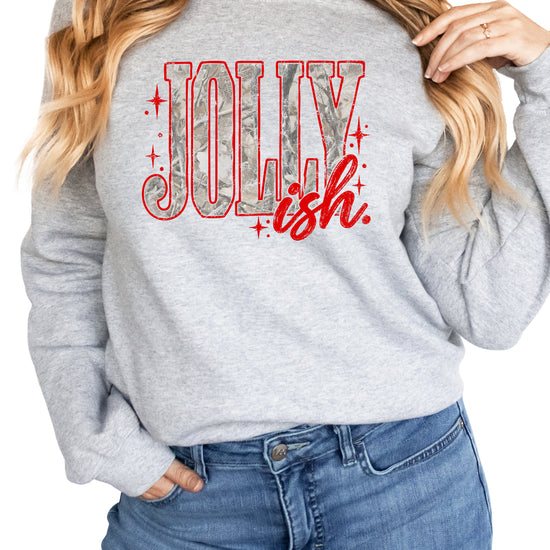 Jolly Ish camo Christmas sweatshirt for women, Gray