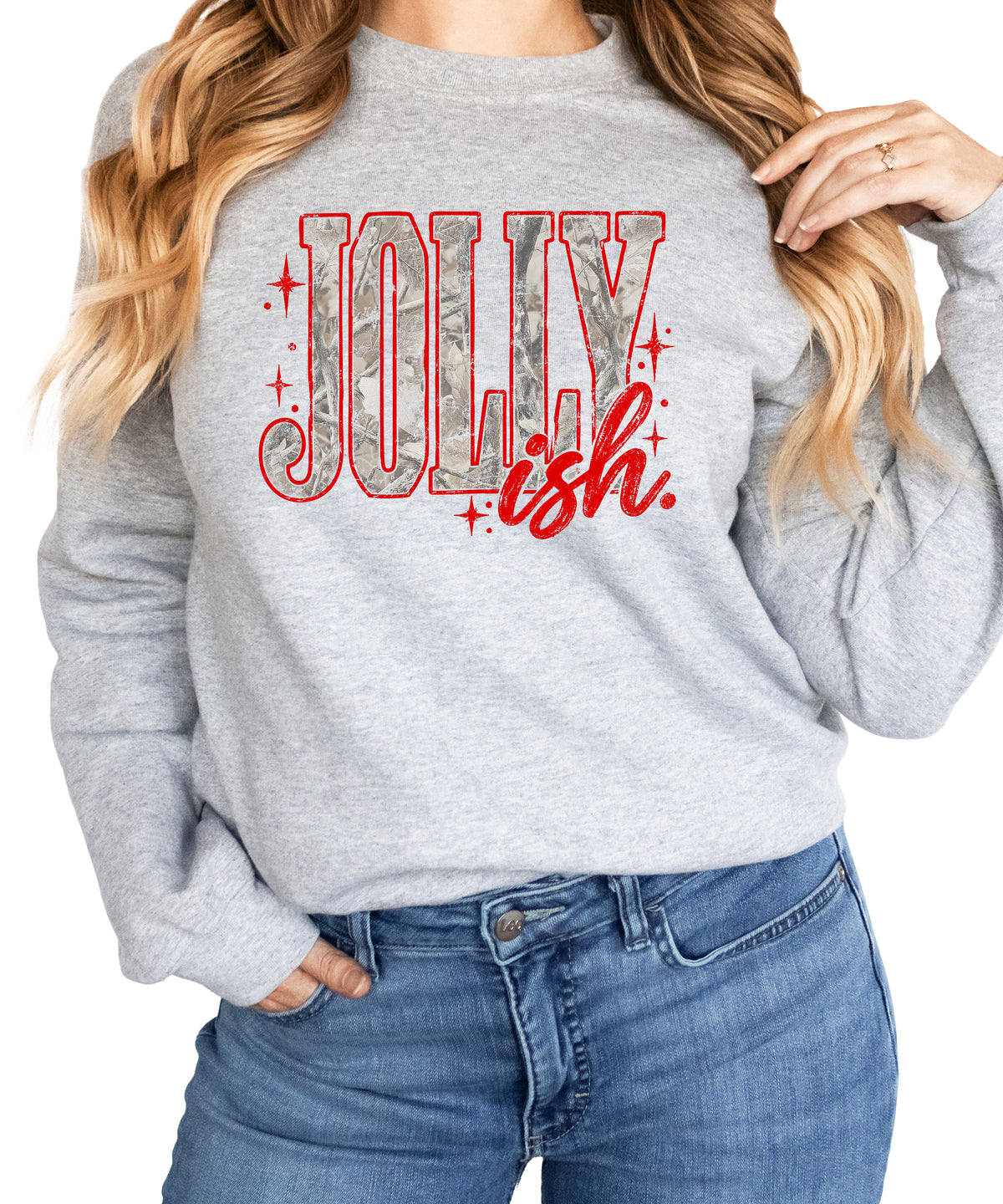 Jolly Ish camo Christmas sweatshirt for women, Gray