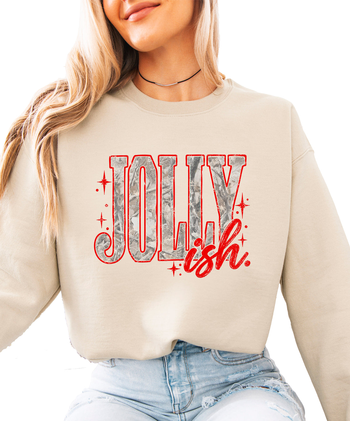 Jolly Ish camo Christmas sweatshirt for women, Sand