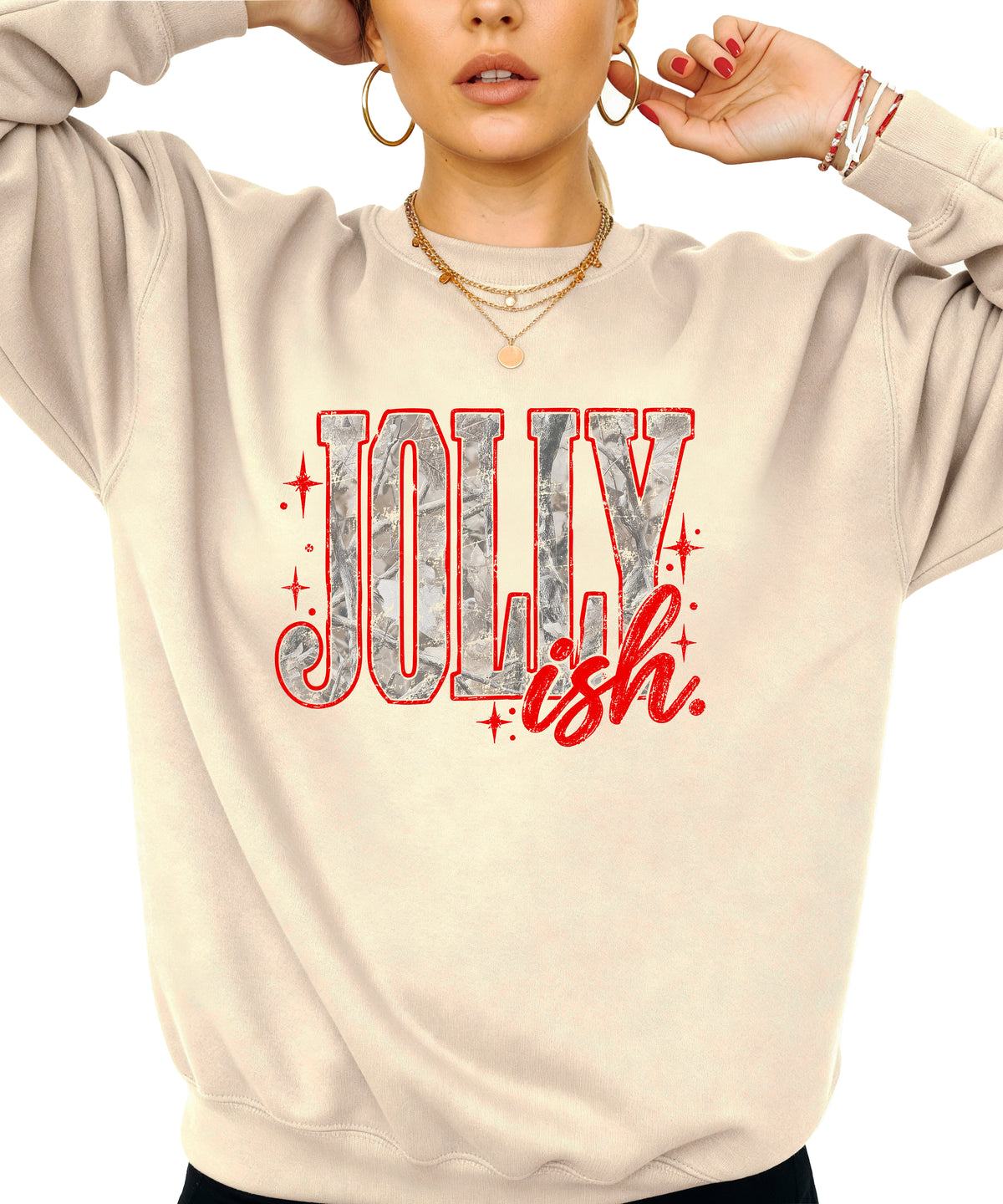 Jolly Ish camo Christmas sweatshirt for women, Sand