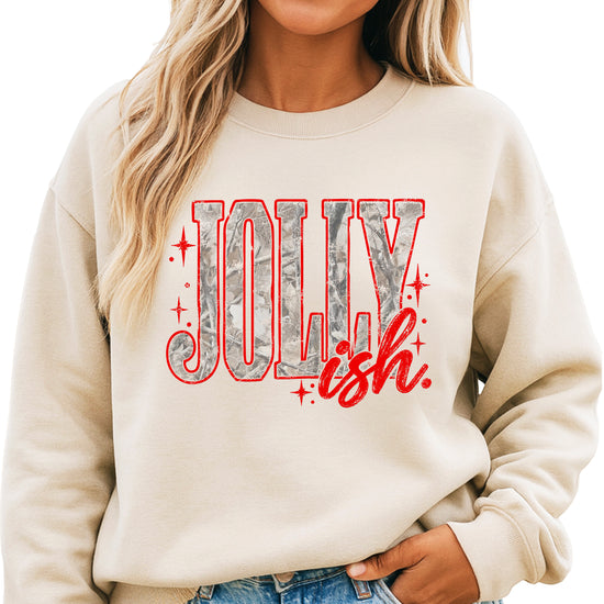 Jolly Ish camo Christmas sweatshirt for women, Sand
