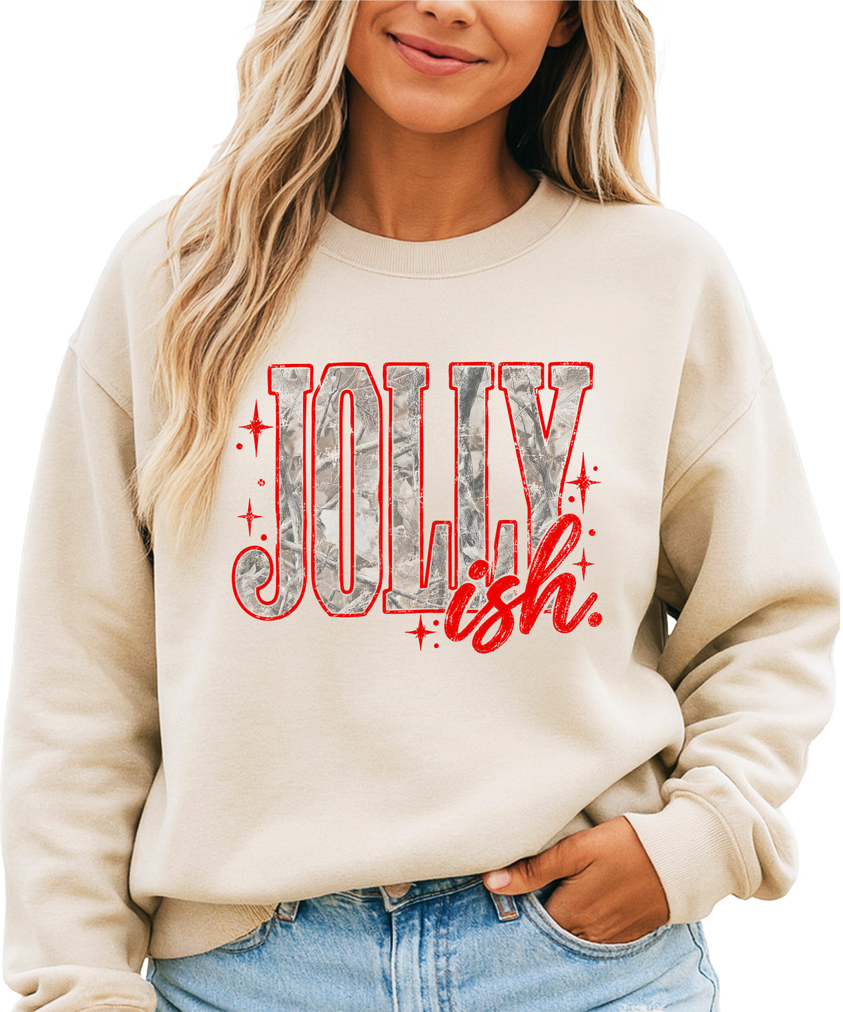 Jolly Ish camo Christmas sweatshirt for women, Sand