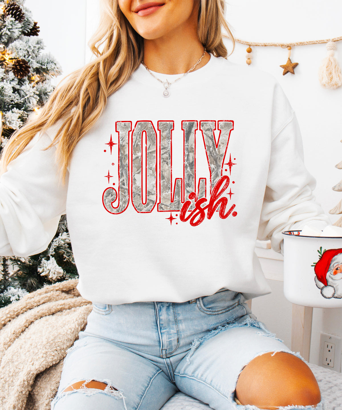 Jolly Ish camo Christmas sweatshirt for women, White