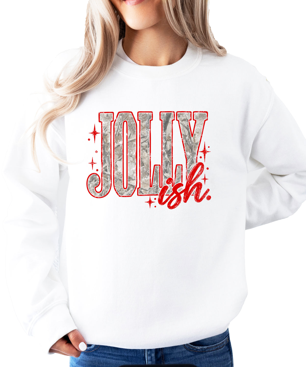 Jolly Ish camo Christmas sweatshirt for women, White