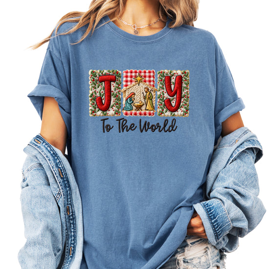 Joy to the World Nativity Christmas Comfort Colors Tee