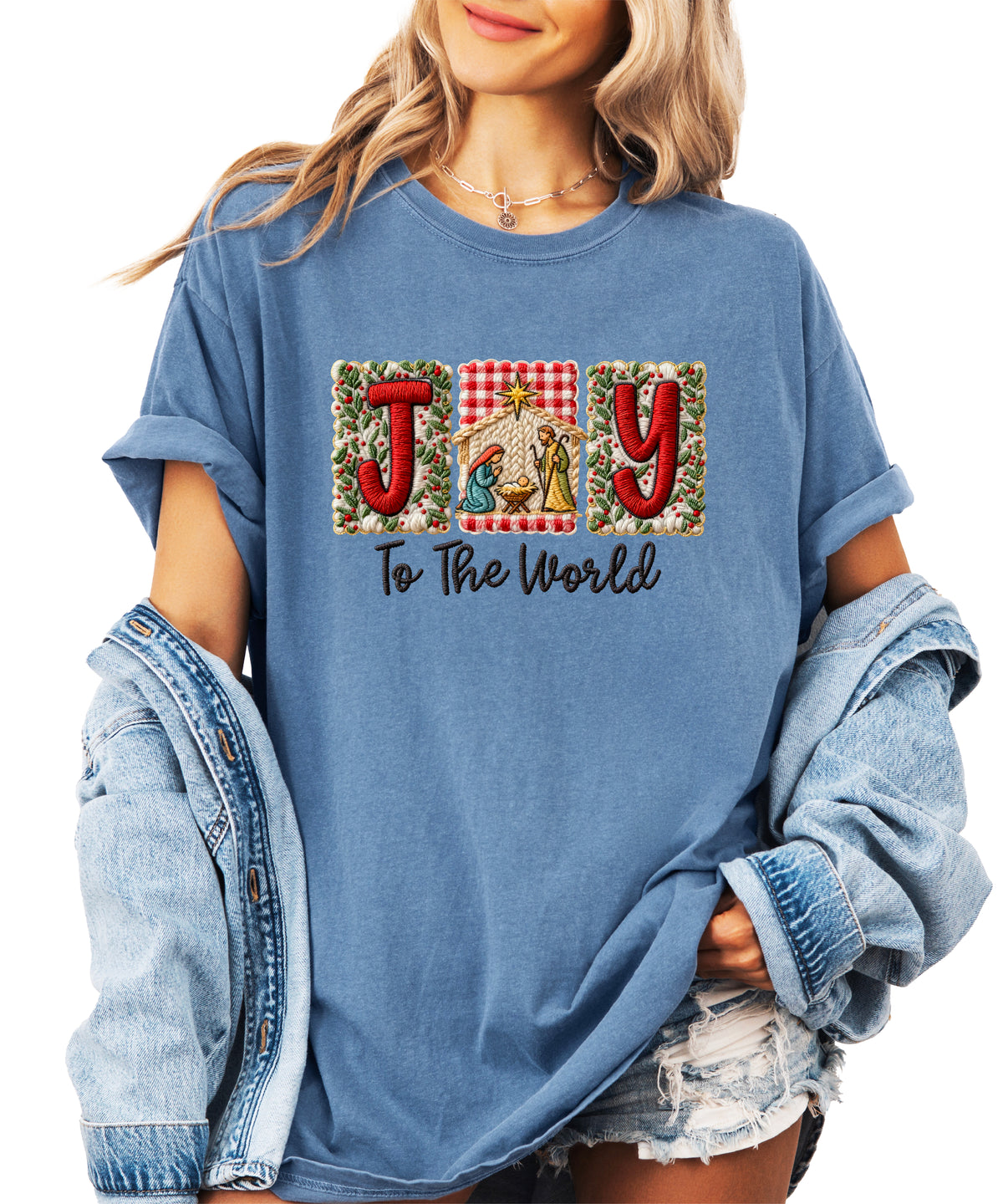 Joy to the World Nativity Christmas Comfort Colors Tee