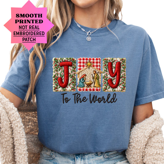 Joy to the World Nativity Christmas Comfort Colors Tee