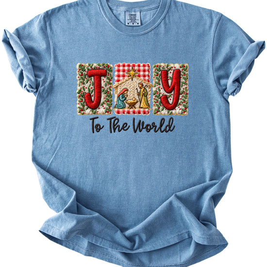 Joy to the World Nativity Christmas Comfort Colors Tee