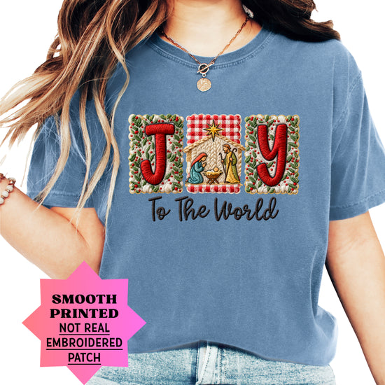 Joy to the World Nativity Christmas Comfort Colors Tee