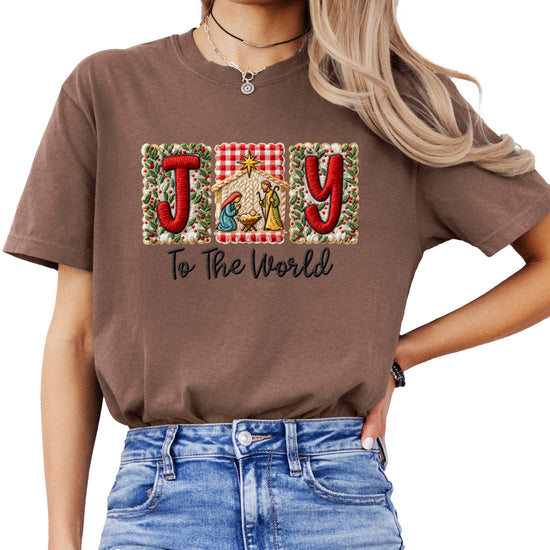 Joy to the World Nativity Christmas Comfort Colors Tee
