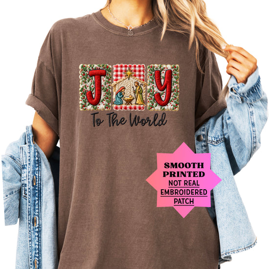 Joy to the World Nativity Christmas Comfort Colors Tee