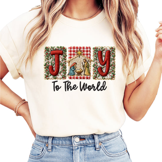 Joy to the World Nativity Christmas Comfort Colors Tee