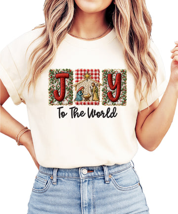 Joy to the World Nativity Christmas Comfort Colors Tee