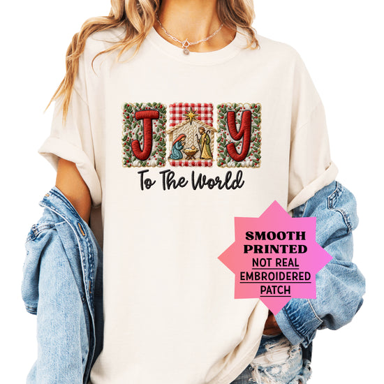 Joy to the World Nativity Christmas Comfort Colors Tee