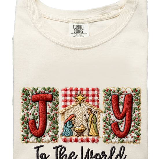Joy to the World Nativity Christmas Comfort Colors Tee